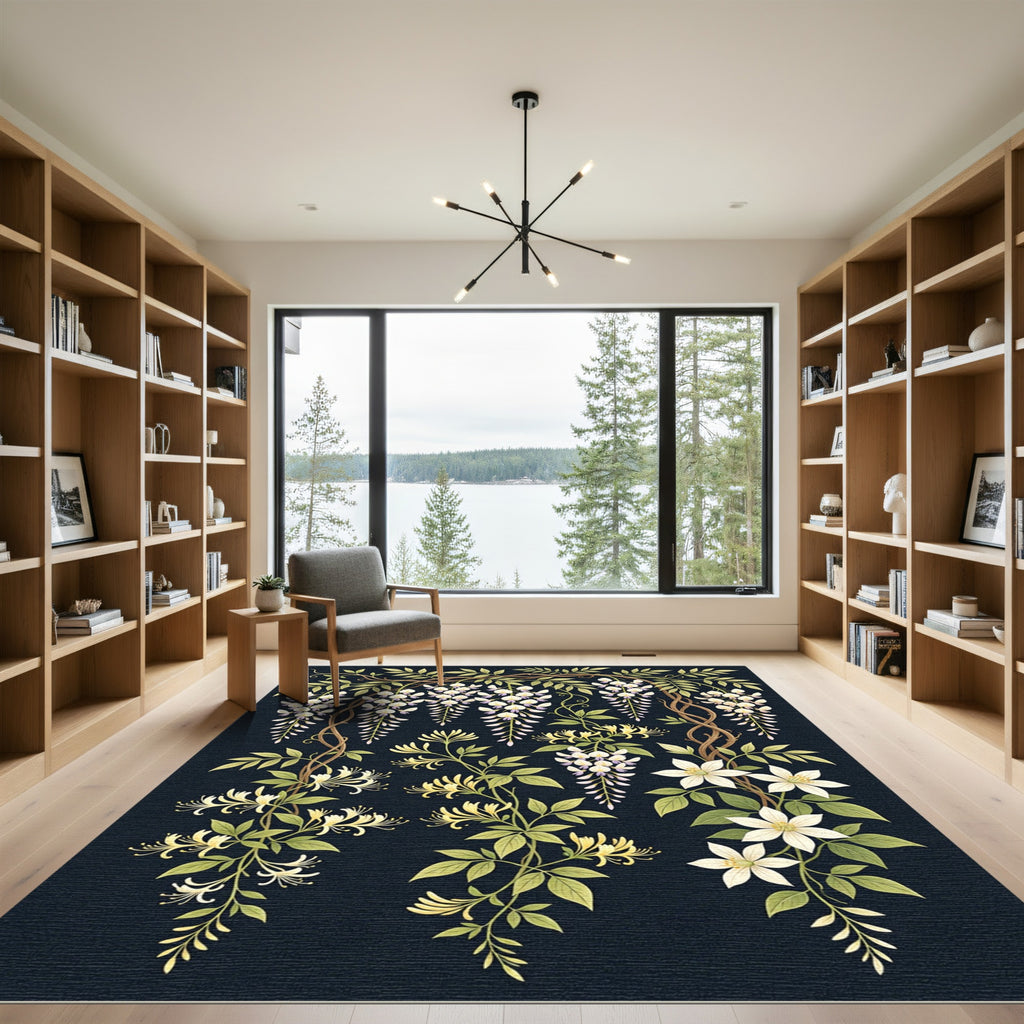 White Wisteria Yellow Honeysuckle Blooms Rug
