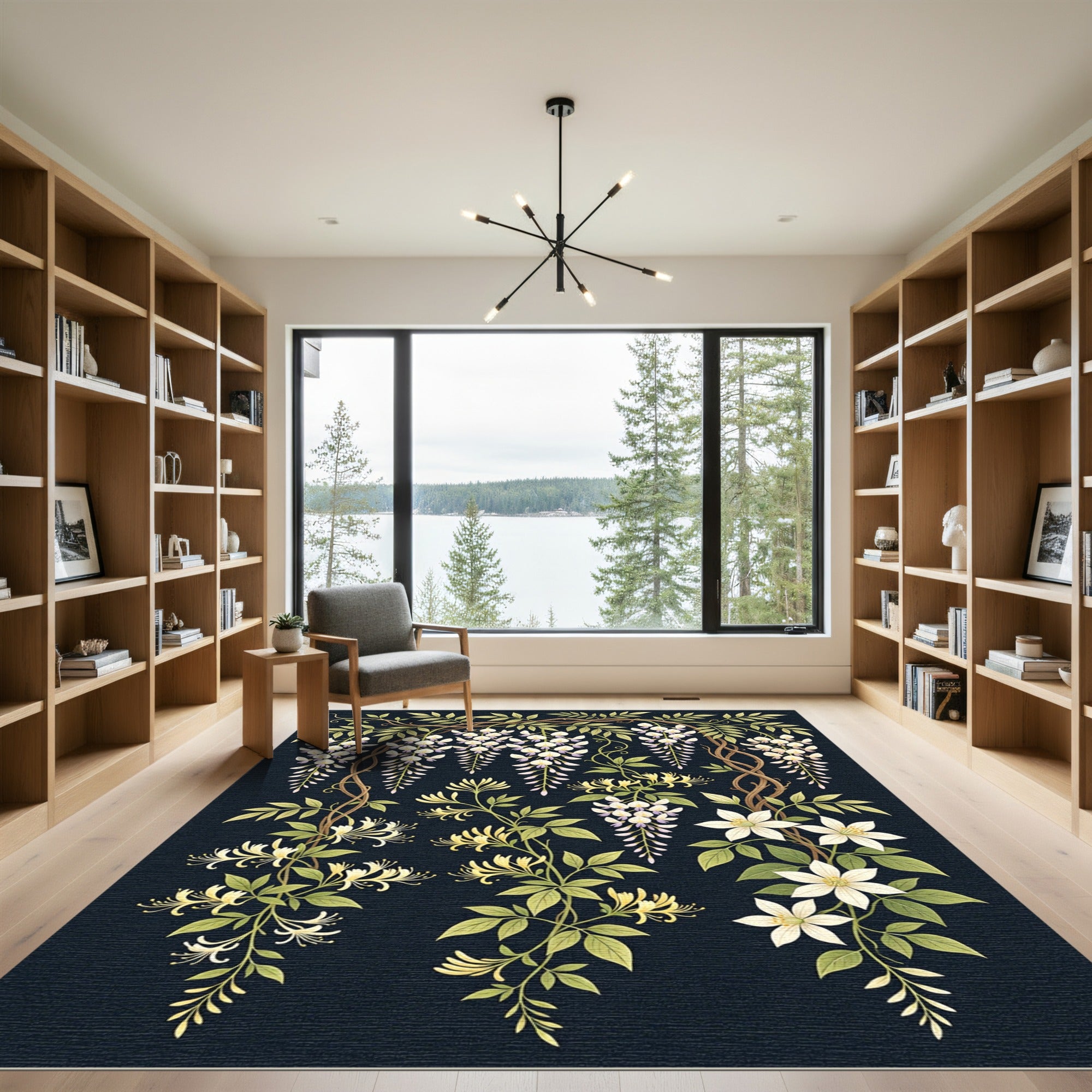 White Wisteria Yellow Honeysuckle Blooms Rug