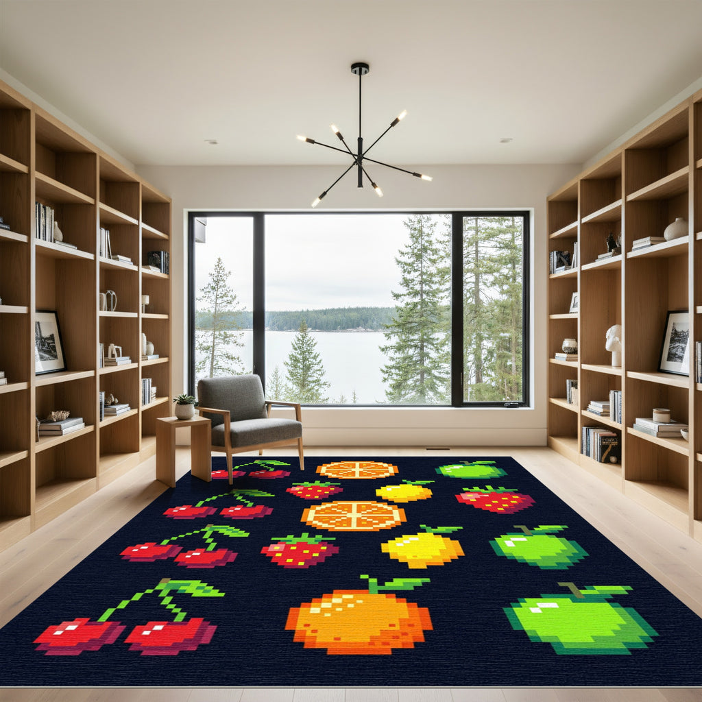 Fun Pixelated Fruit Grid Array Rug