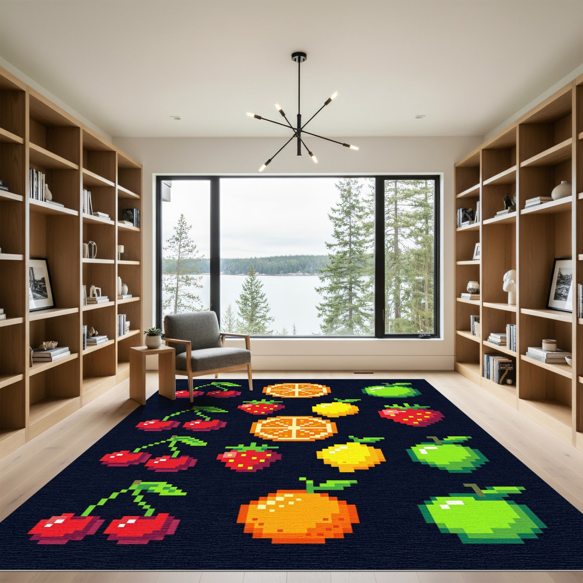 Fun Pixelated Fruit Grid Array Rug