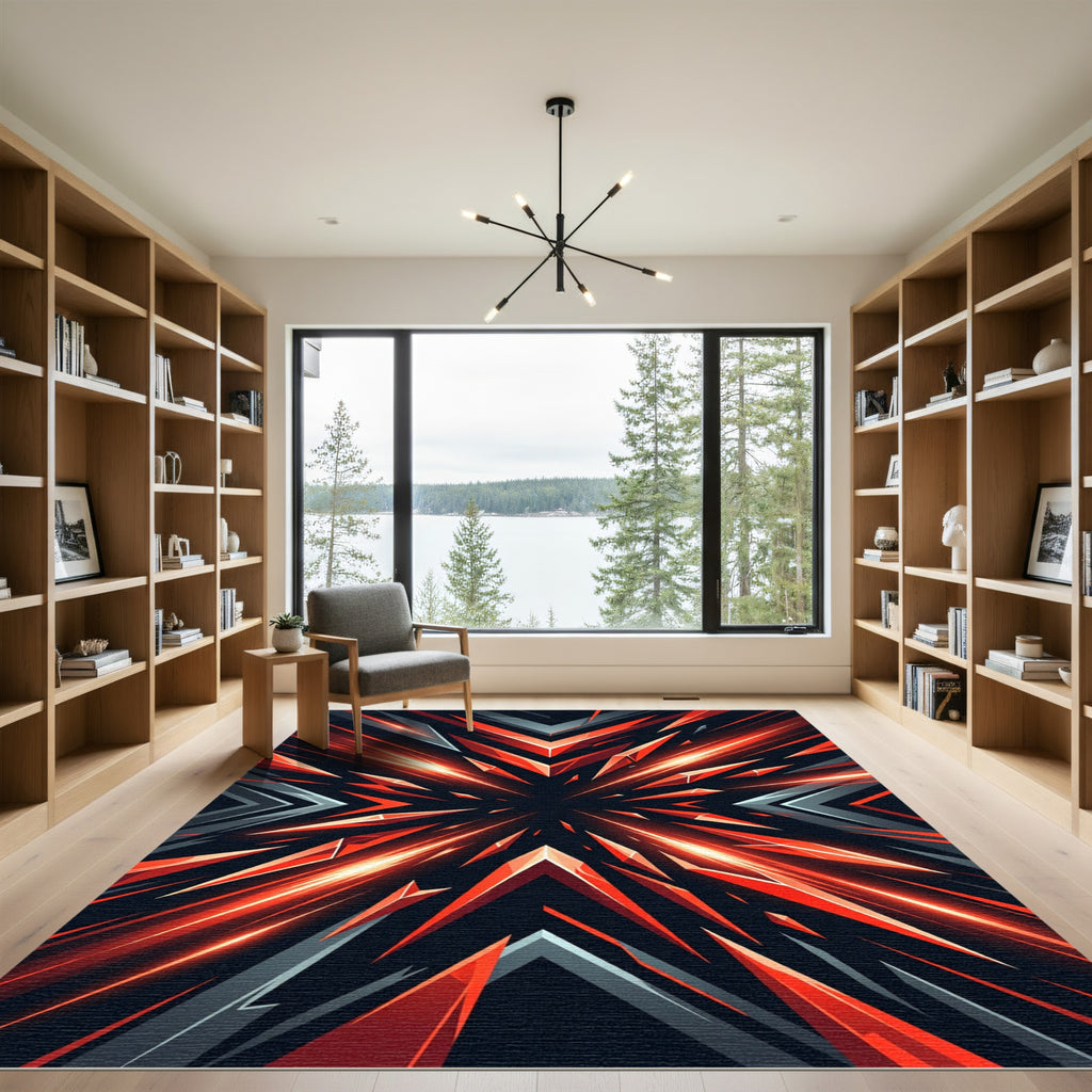 Bold Red Geometric Abstract Shards Rug