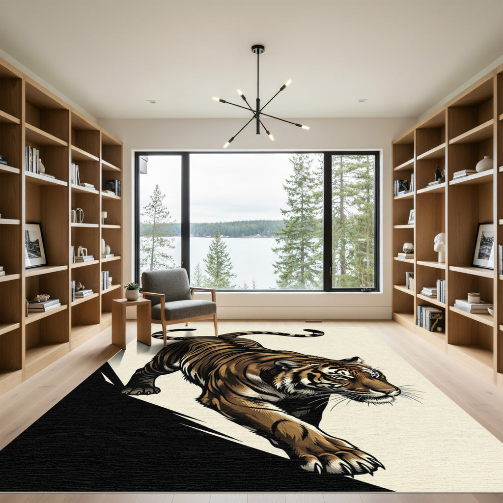 Brown Tiger Stalking Dark Shadow Rug