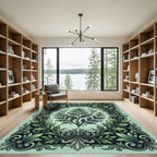 Ornate Emerald Green Foliage Border Rug