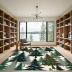 Forest Green Pine Tree Landscape Rug
