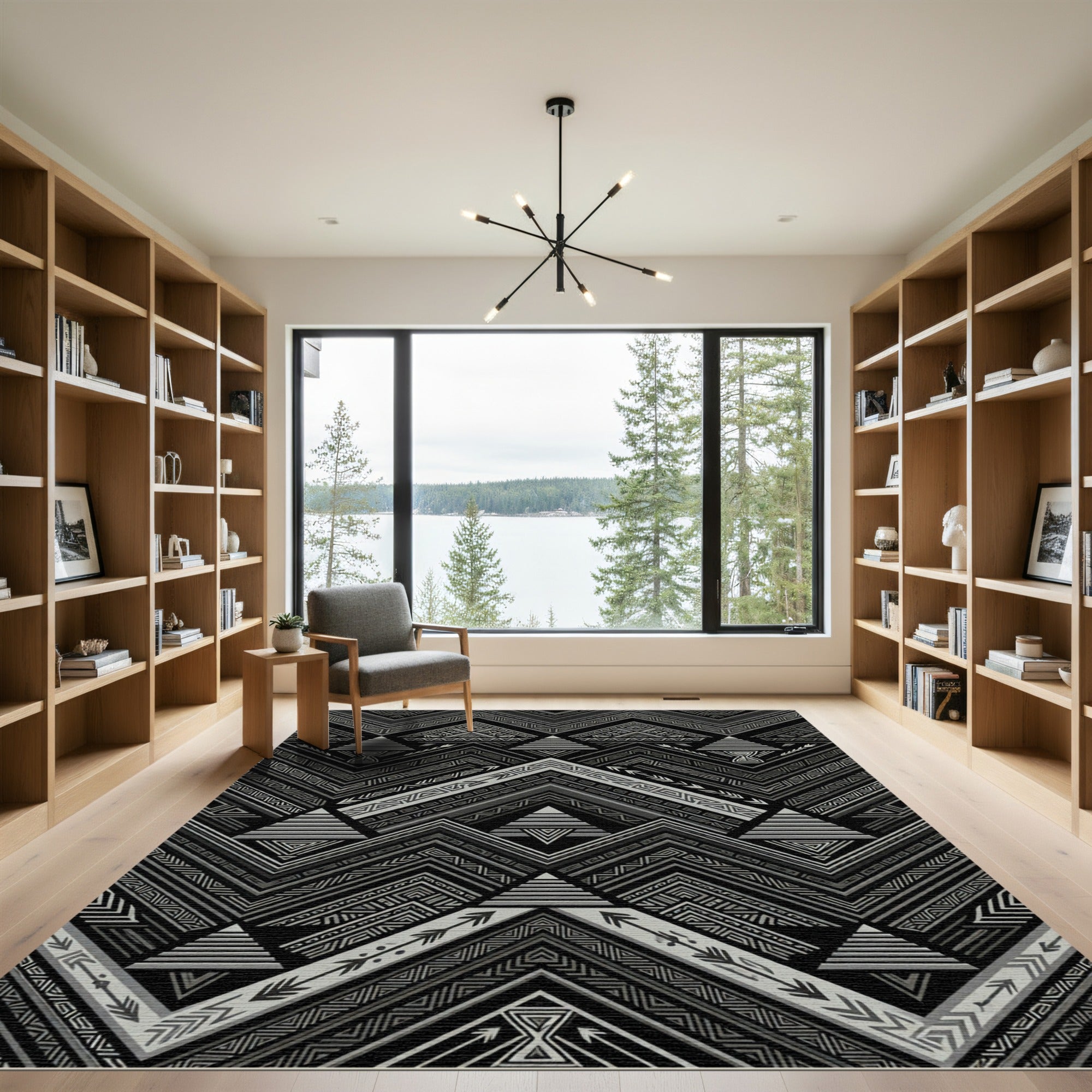 Monochromatic Tribal Chevron Triangle Rug