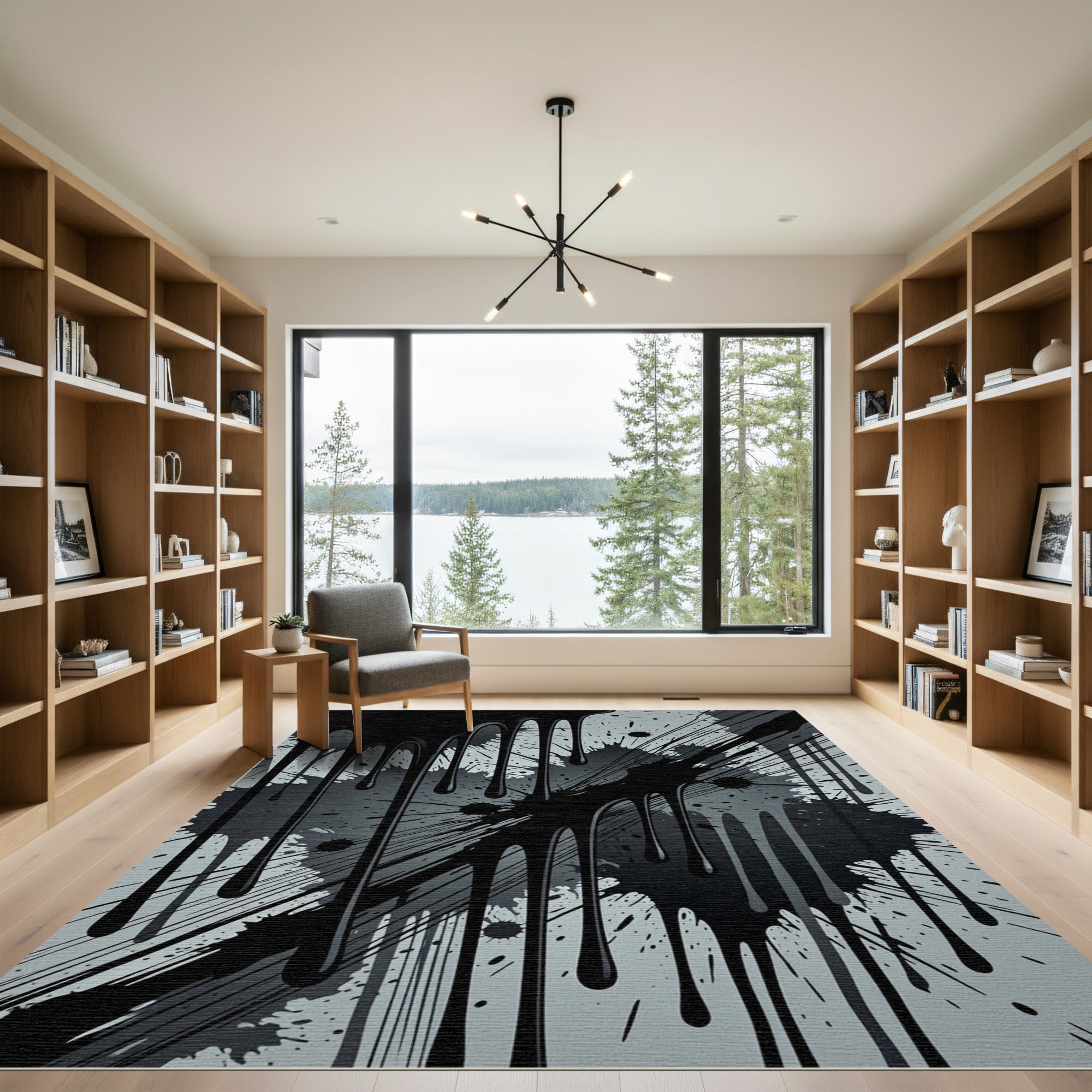 Dripping Ink Splatter Abstract Rug