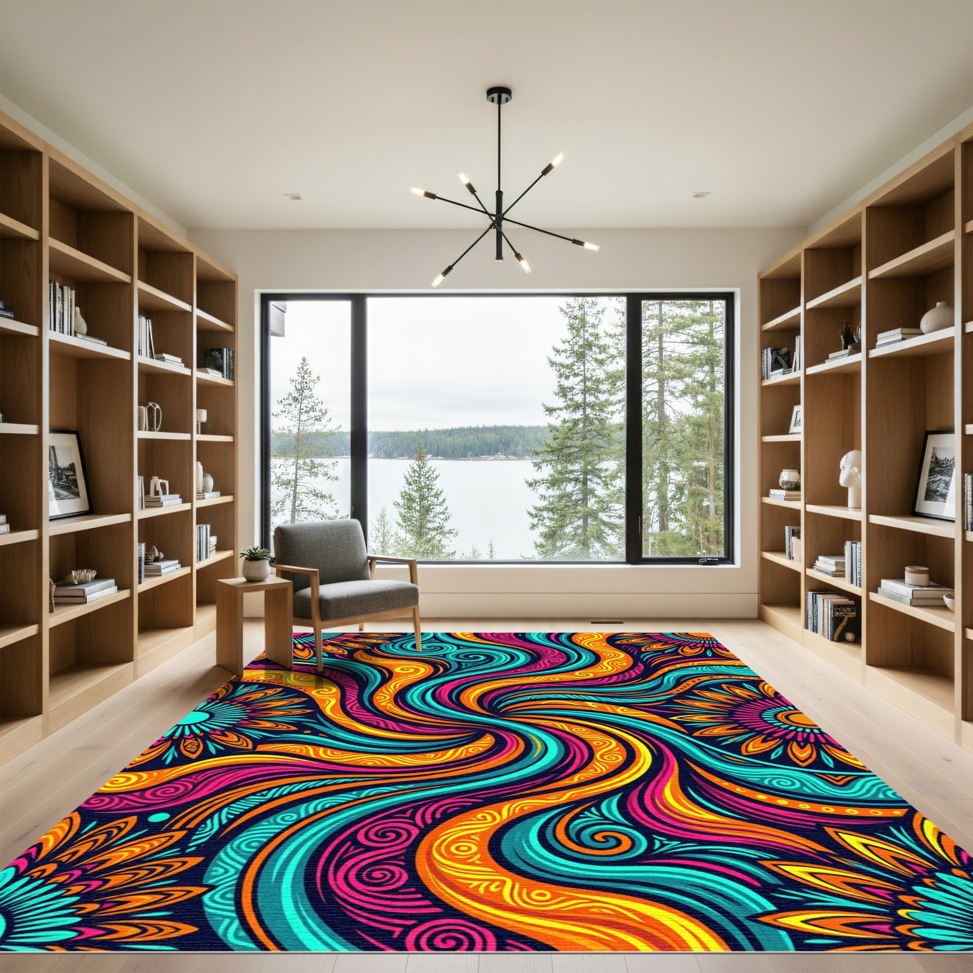 Vibrant Radiant Swirl Floral Art Rug