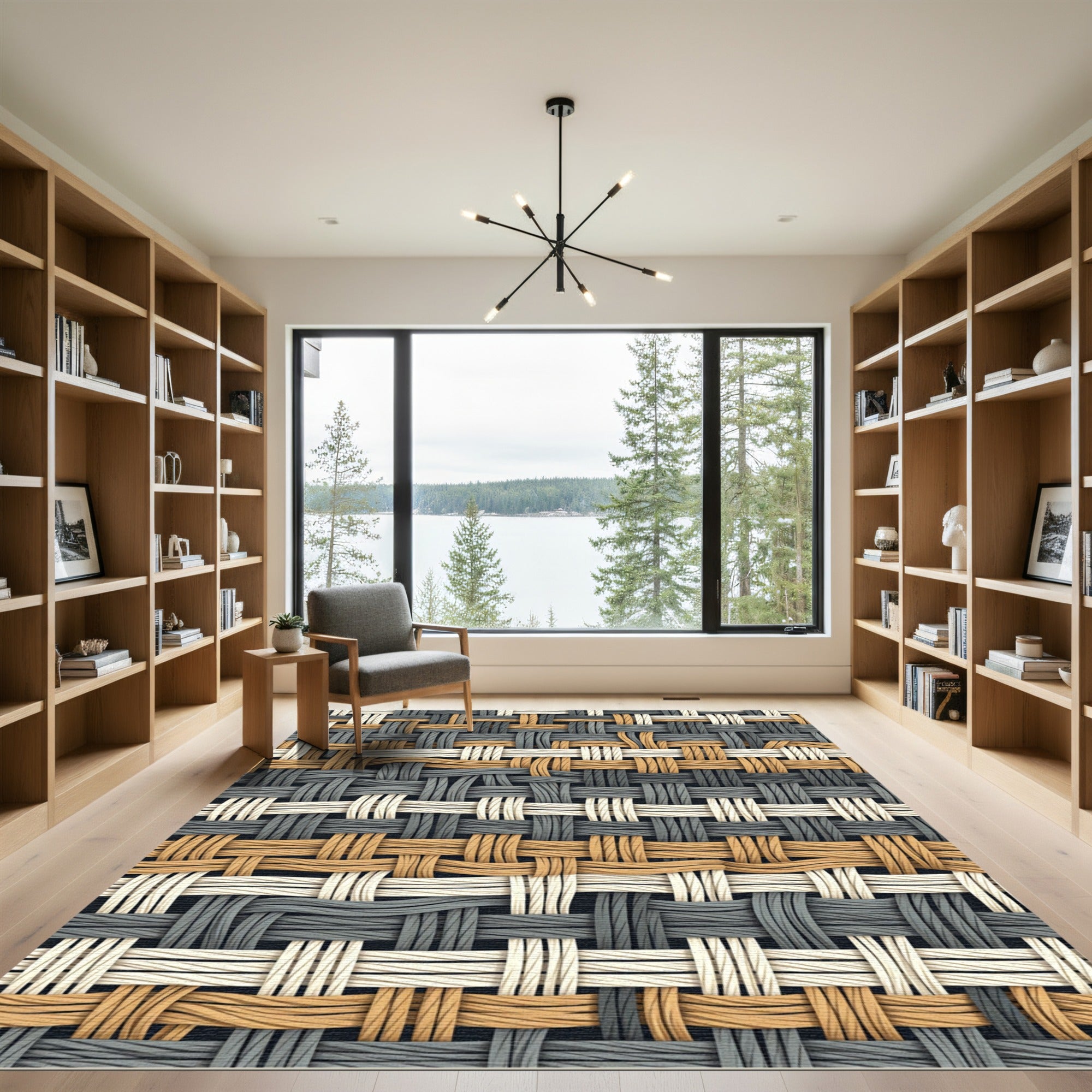 Woven Earthy Neutral Grid Texture Rug