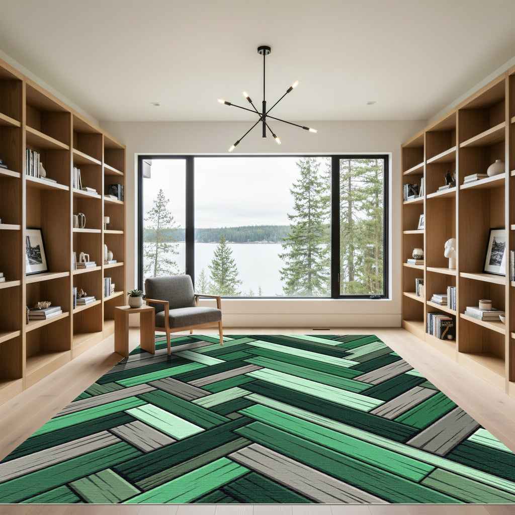 Sage and Forest Herringbone Weave Rug