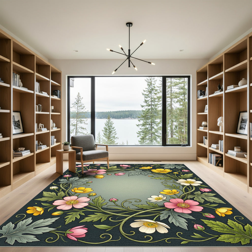 Pink Yellow White Floral Vine Rug