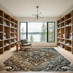 Elegant Gold Damask Foliage Medallion Rug