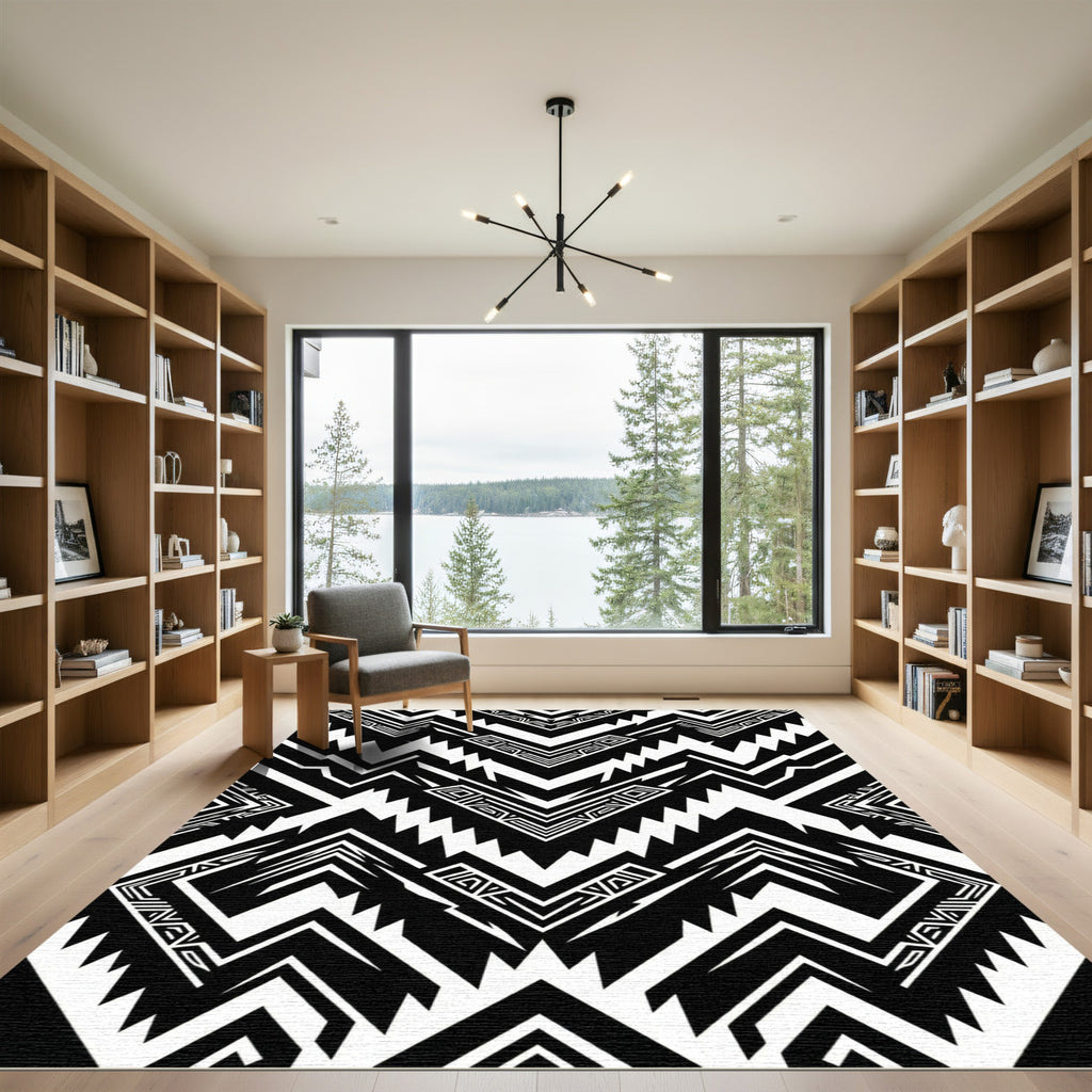 Bold Monochrome Geometric Chevron Abstract Rug