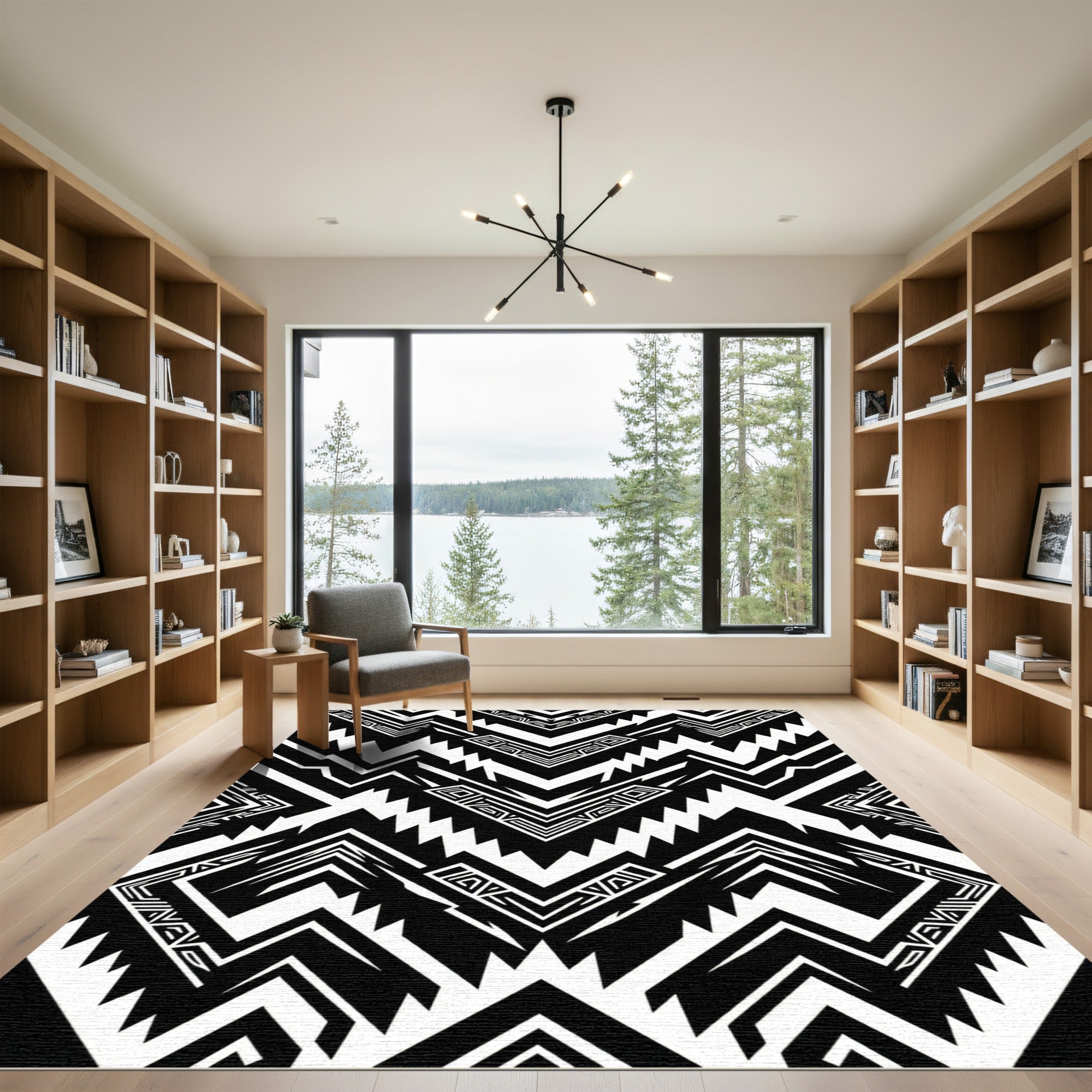 Bold Monochrome Geometric Chevron Abstract Rug