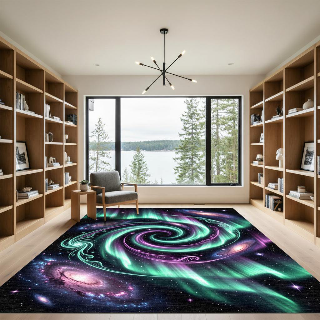 Cosmic Aurora Swirl Galaxy Nebula Rug