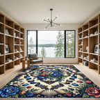Elegant Blue Peony Floral Baroque Scroll Rug