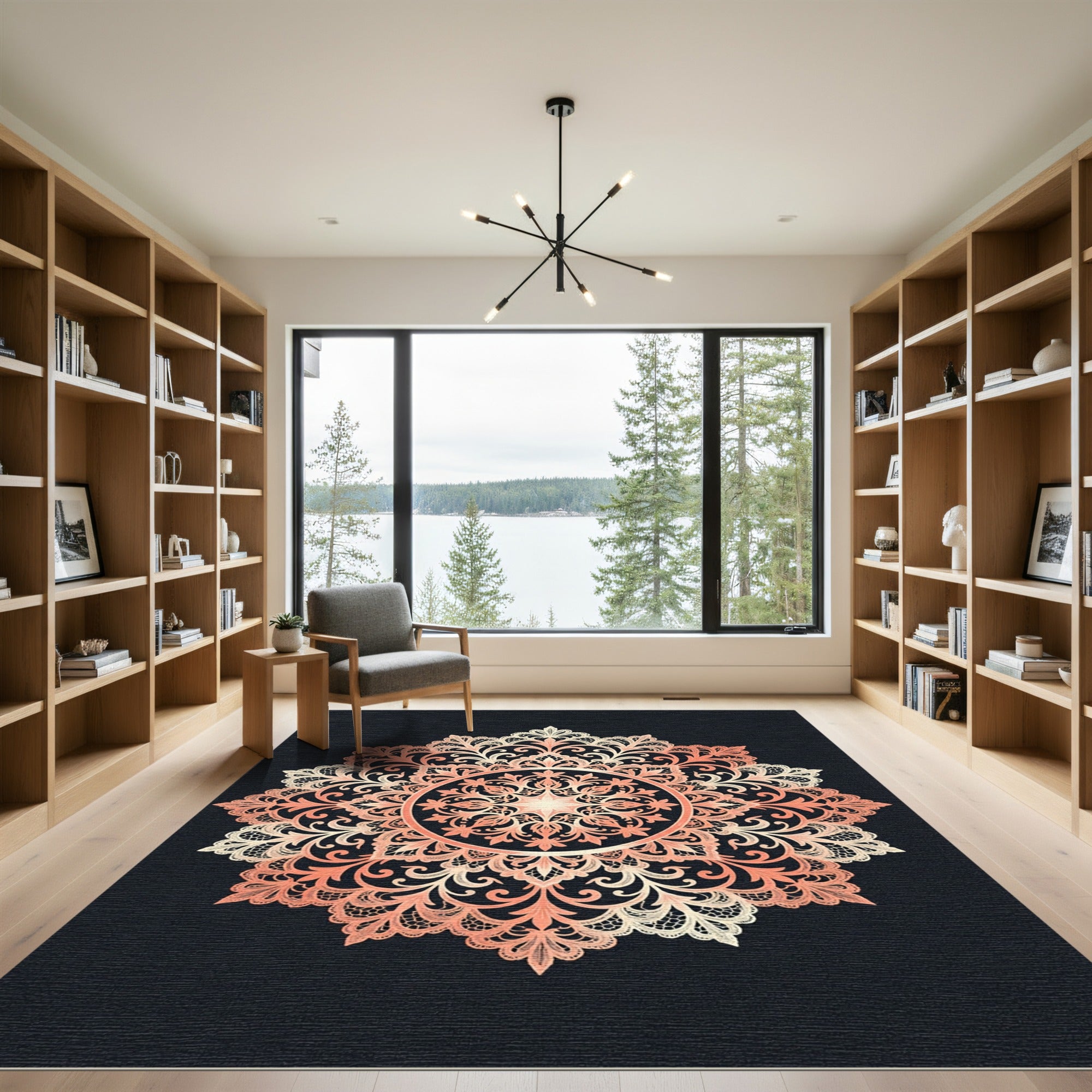 Lace Coral Ornate Floral Medallion Rug