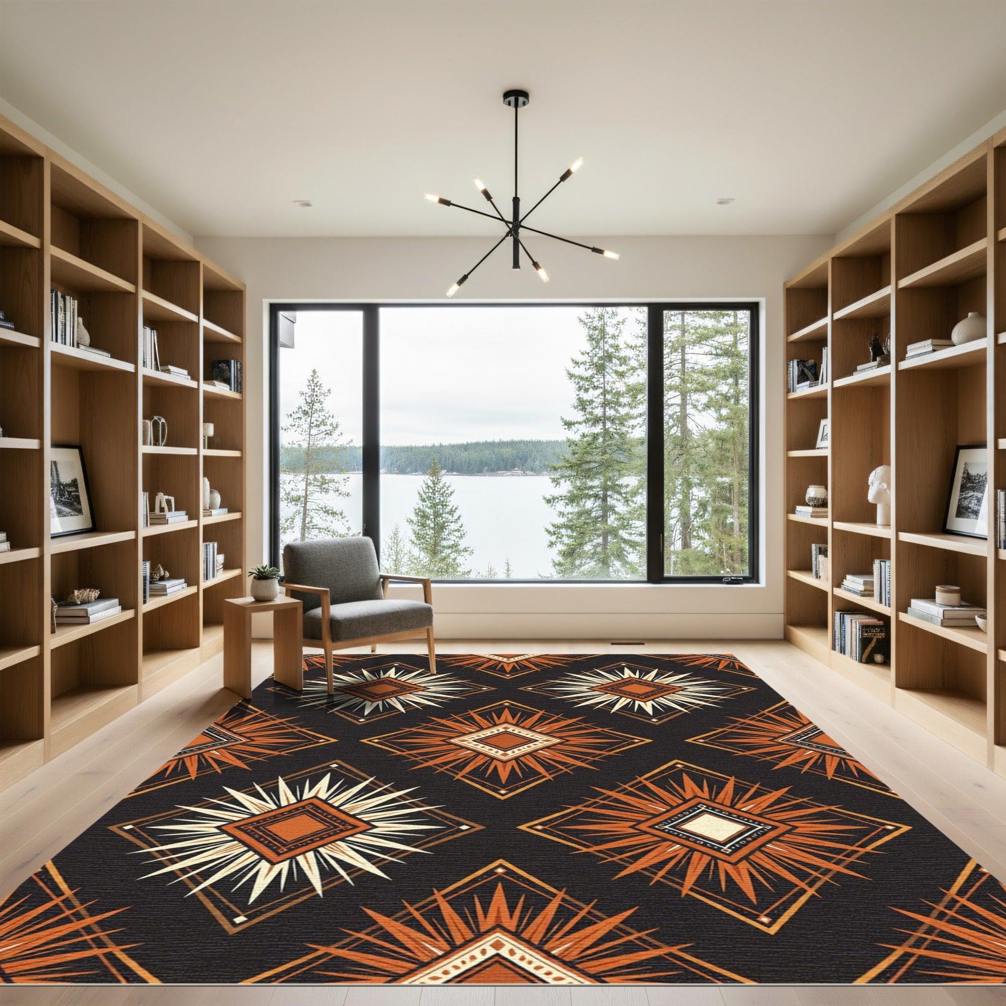 Geometric Terracotta Sunburst Diamond Art Rug