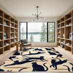 Playful Black Cat Silhouette Illustration Rug