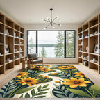 Golden Sunflower Path Botanical Illustration Rug