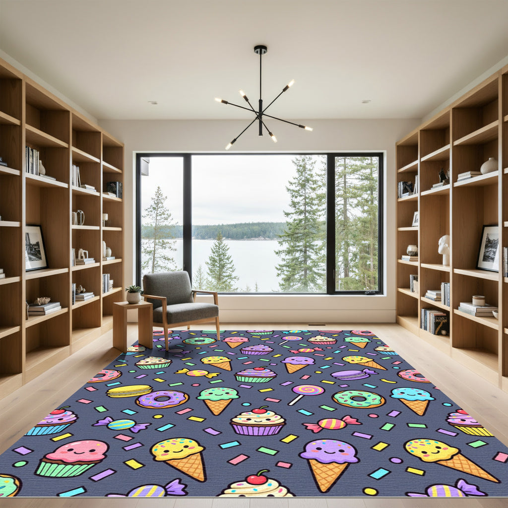 Cute Kawaii Pastel Sweets Charcoal Backdrop Rug