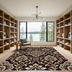 Ornate Damask Heart Scroll Floral Cream Rug