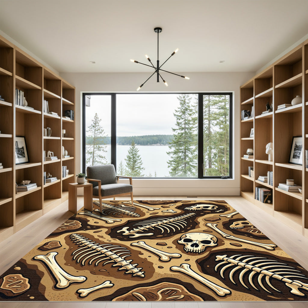 Fossilized Archaeological Excavation Earthy Bone Tones Rug