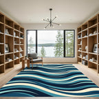 Modern Navy and Teal Abstract Waves Rug
