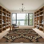 Brown and Gold Palmate Floral Border Rug