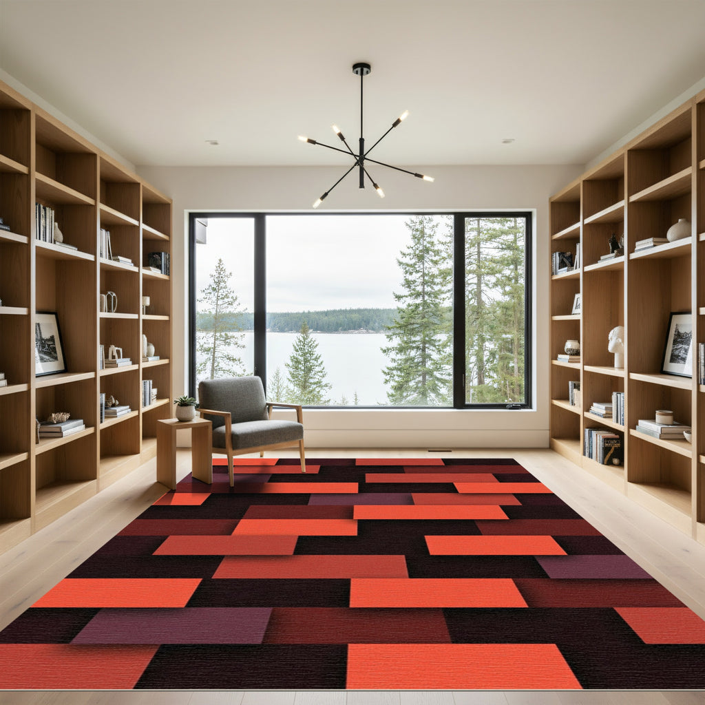 Crimson Offset Rectangles Stacked Rug