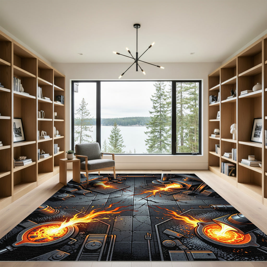 Industrial Molten Metal Flow Fire Rug