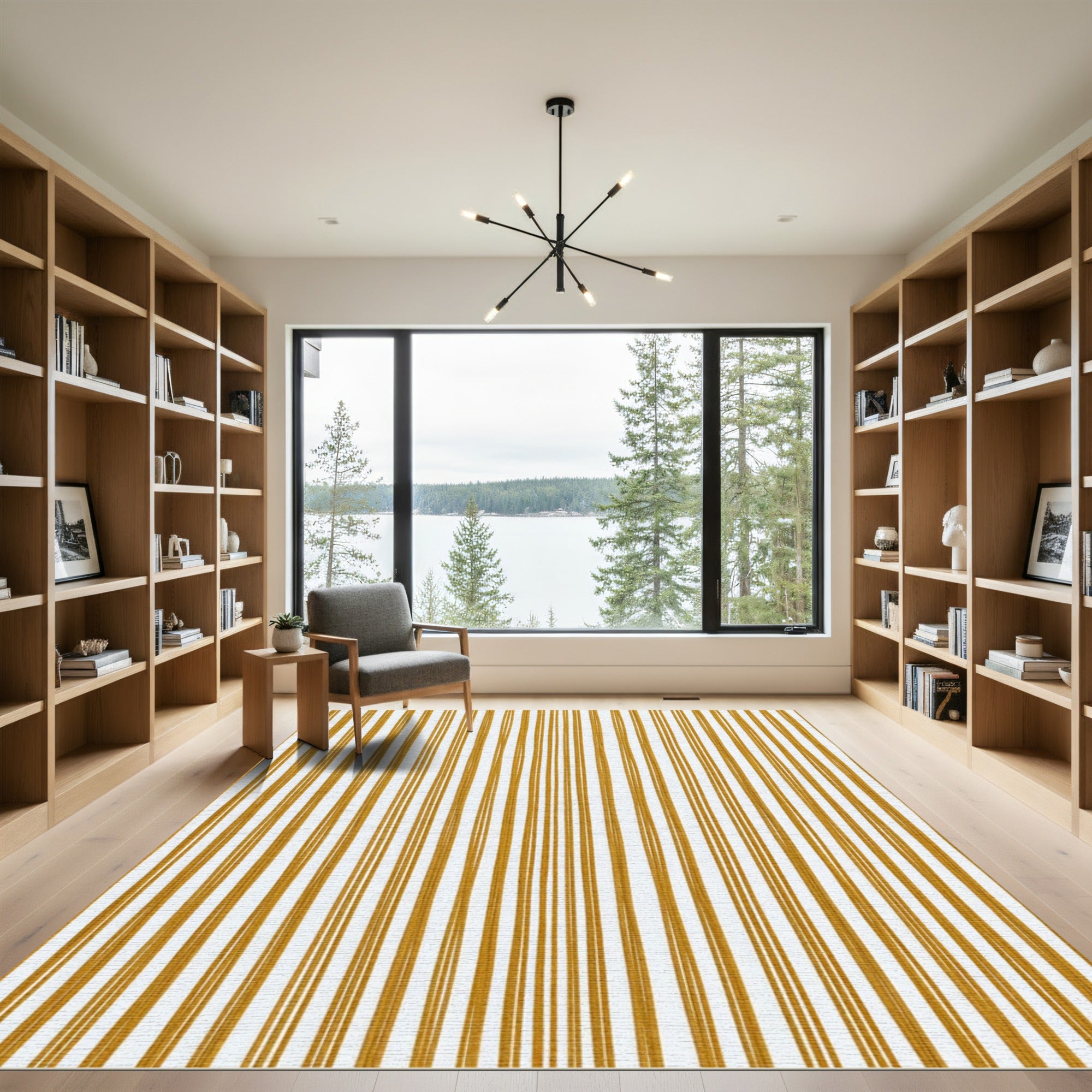 Minimalist Vertical Golden Ochre Stripes Rug