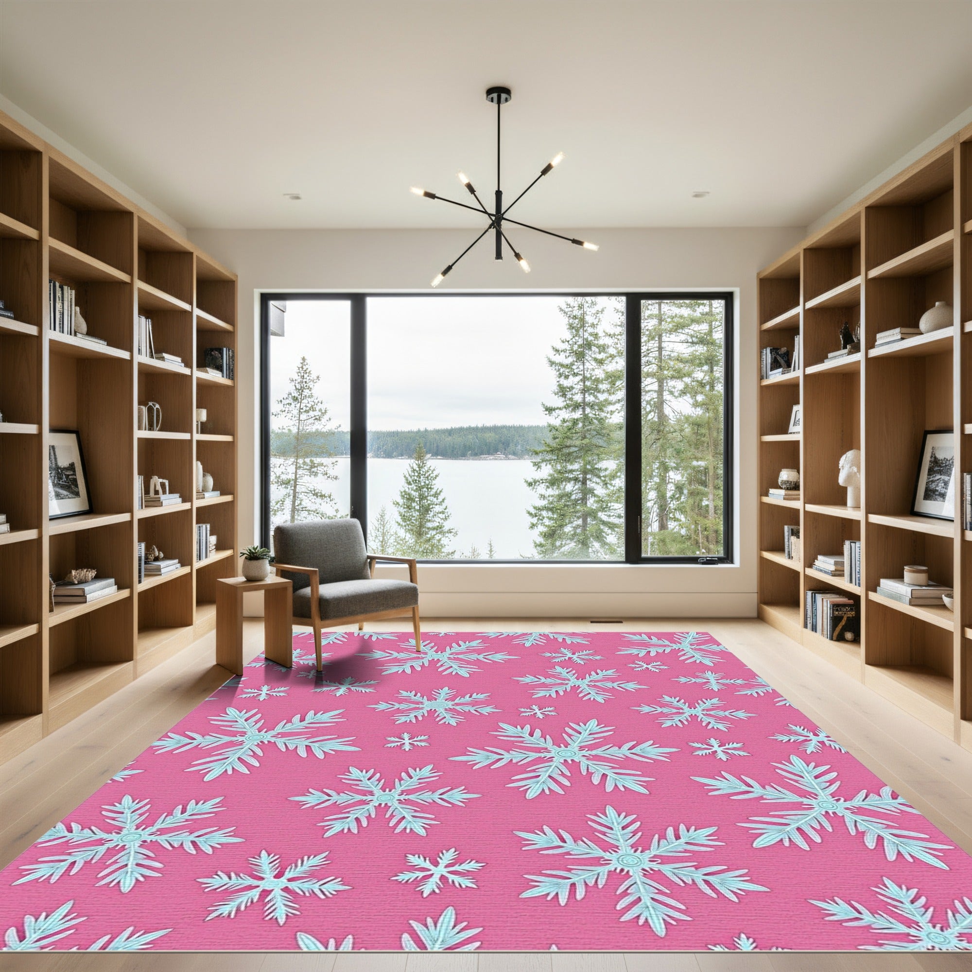Pink Snowflake Scattered Charm Rug