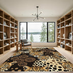 Golden Leopard and Rose Floral Composition Rug