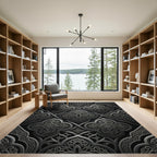 Elegant Dark Silver Ornate Damask Rug