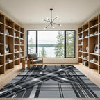 Monochrome Plaid Layered Cross Abstract Rug