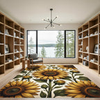 Golden Sunflower Botanical Illustration Rug