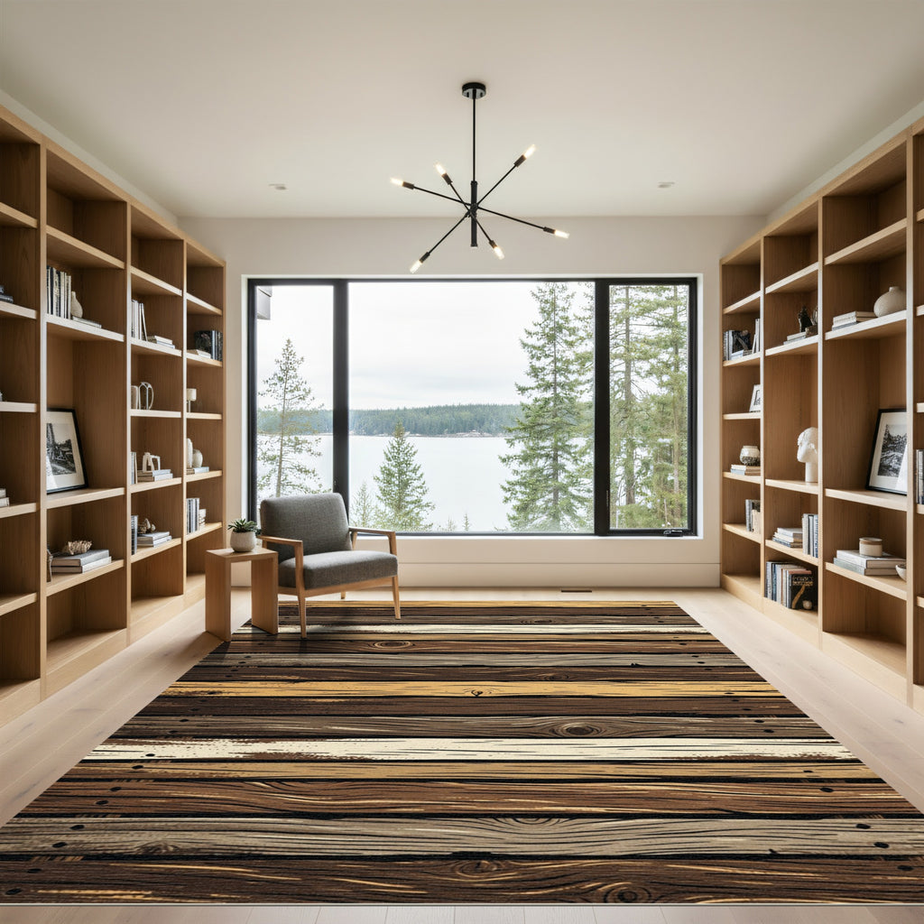 Rustic Wood Grain Horizontal Plank Rug