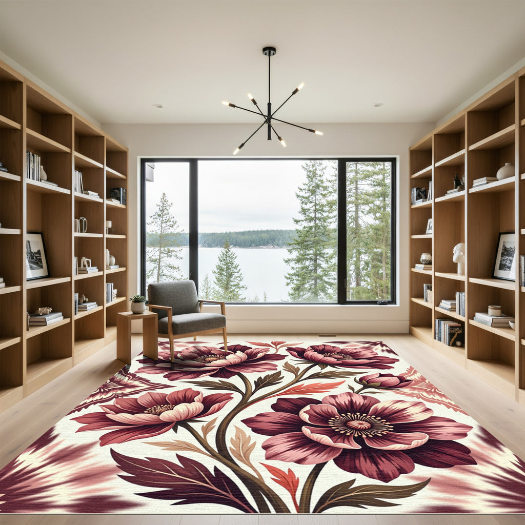 Magnificent Burgundy Bloom Botanical Medallions Rug