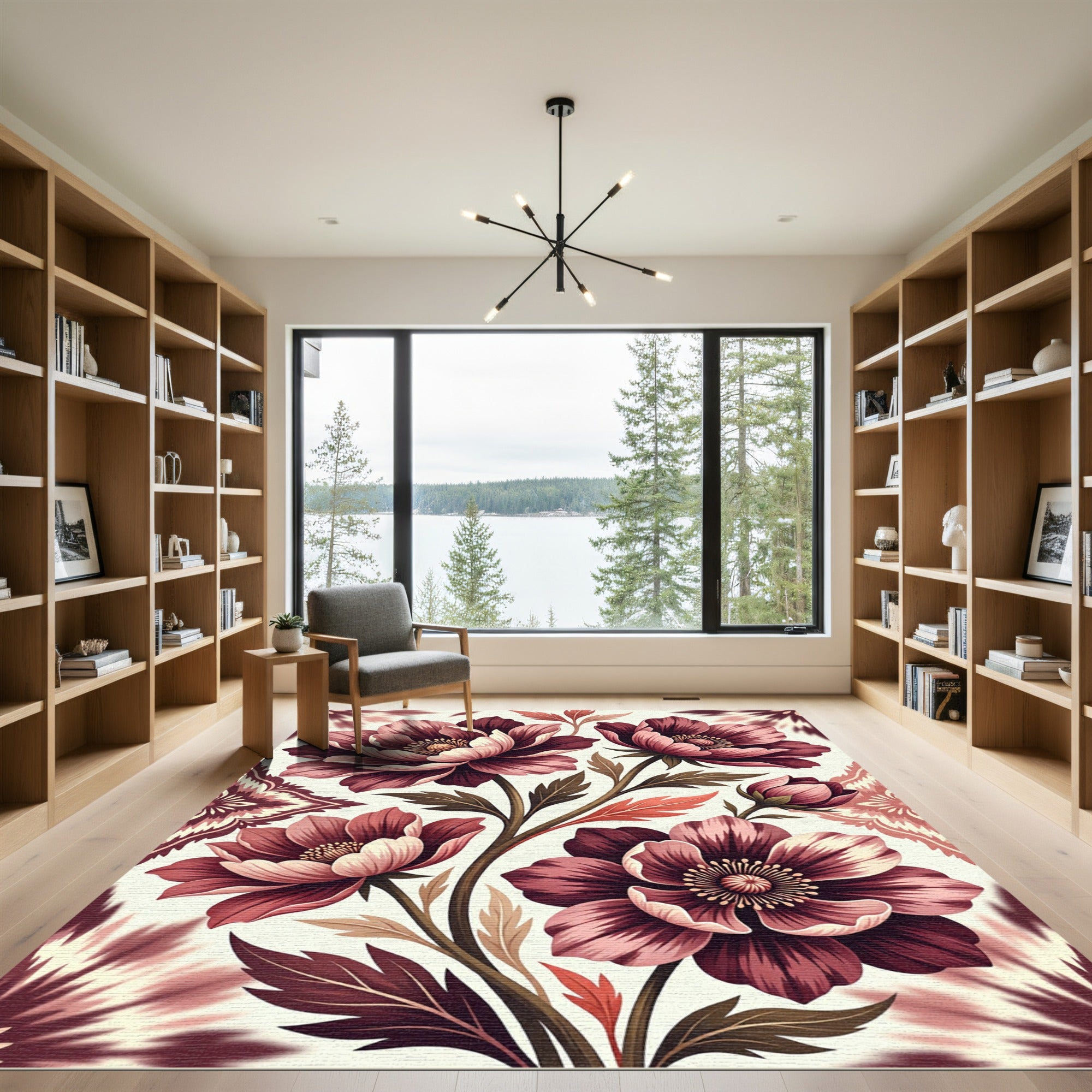Magnificent Burgundy Bloom Botanical Medallions Rug