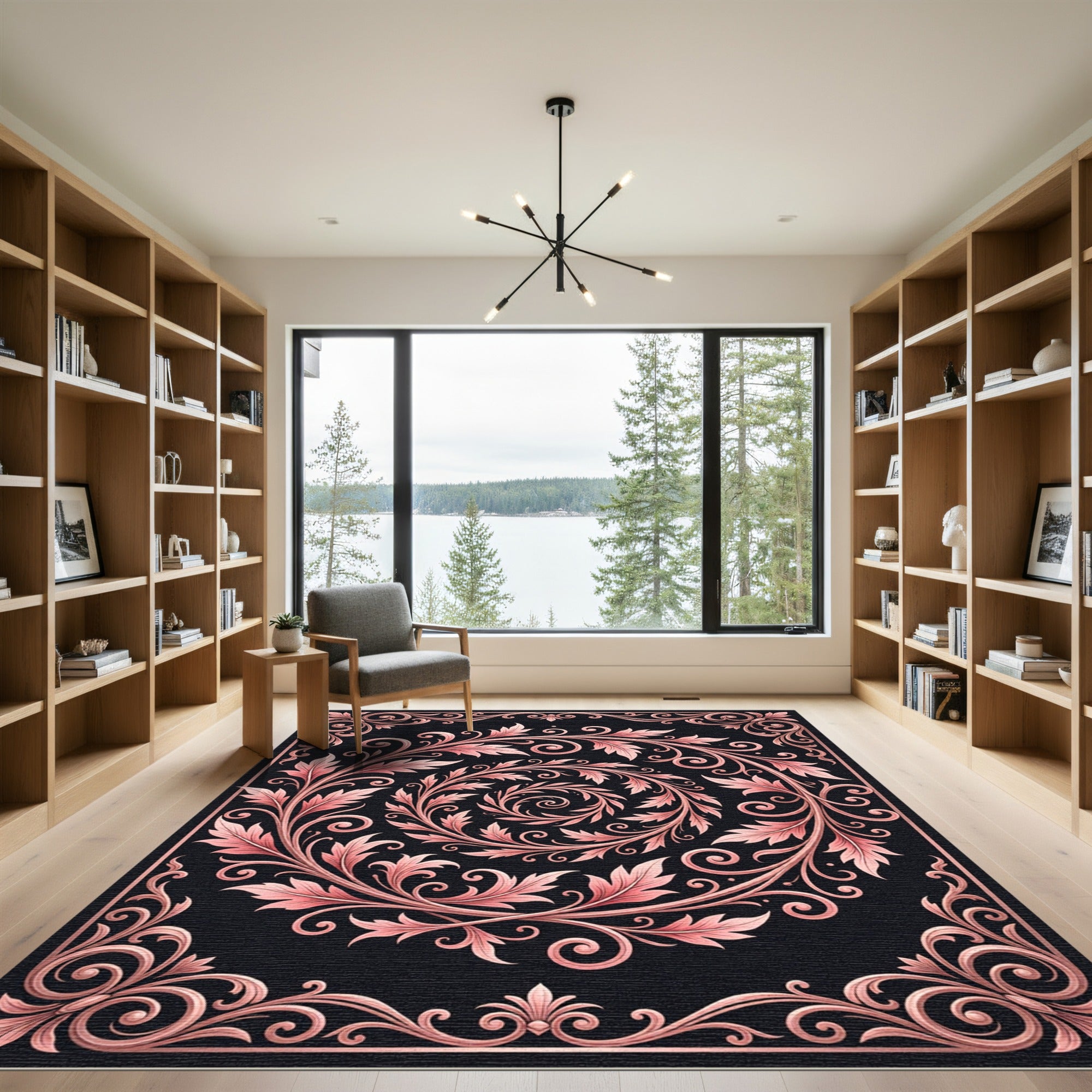 Rose Gold Floral Swirl Border Rug