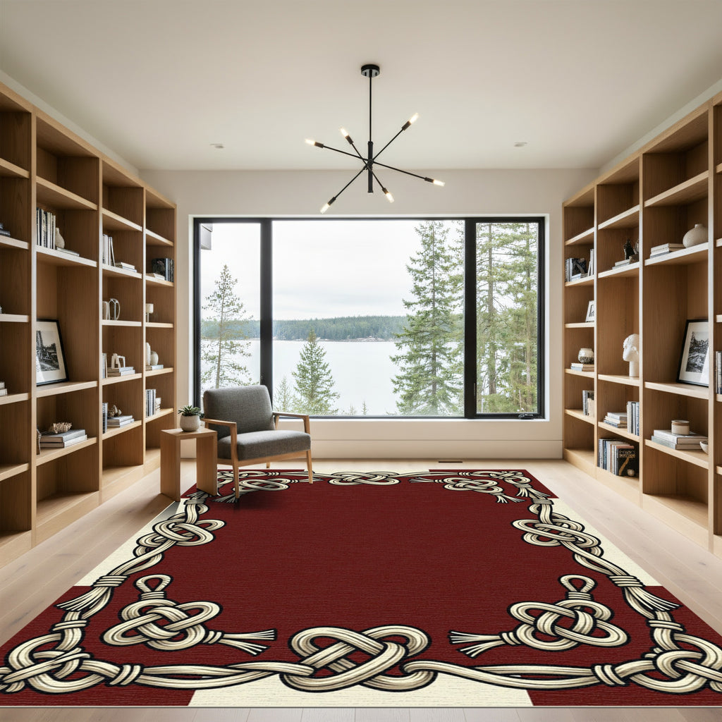 Crimson Cream Celtic Knot Border Rug