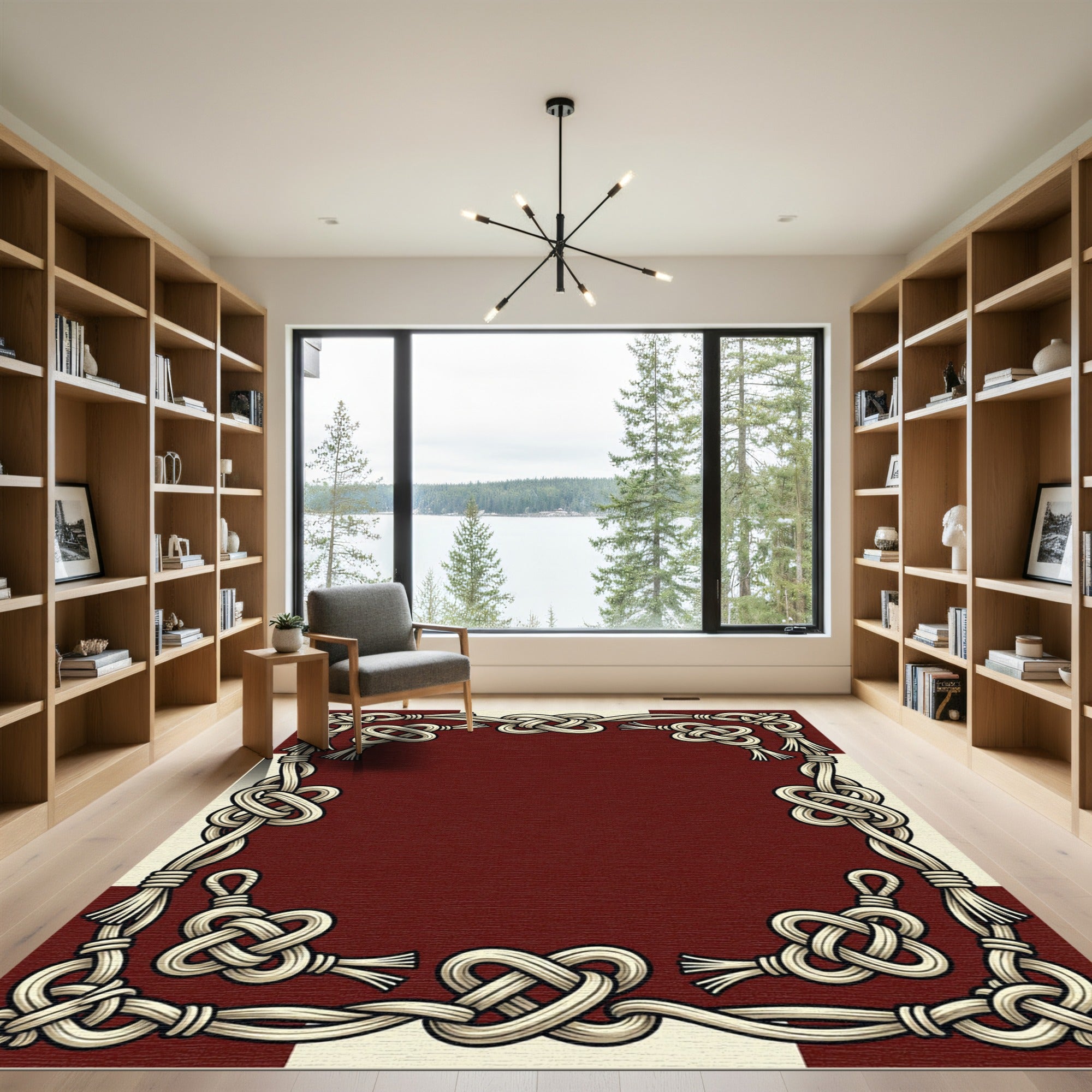 Crimson Cream Celtic Knot Border Rug