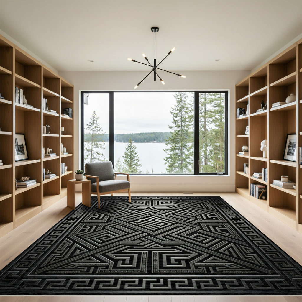 Silver Geometric Labyrinth Maze Rug