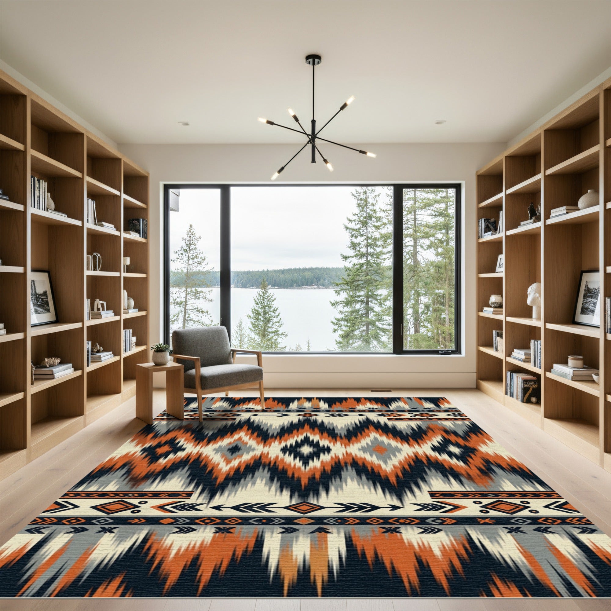 Navajo Orange Black Cream Geometric Rug