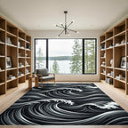 Monochromatic Black White Rolling Waves Rug