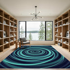 Modern Abstract Teal Circular Swirl Rug