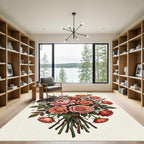 Earthy Peach Rose and Mushroom Bouquet Rug