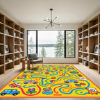 Whimsical Yellow Cartoon Character Collection Rug
