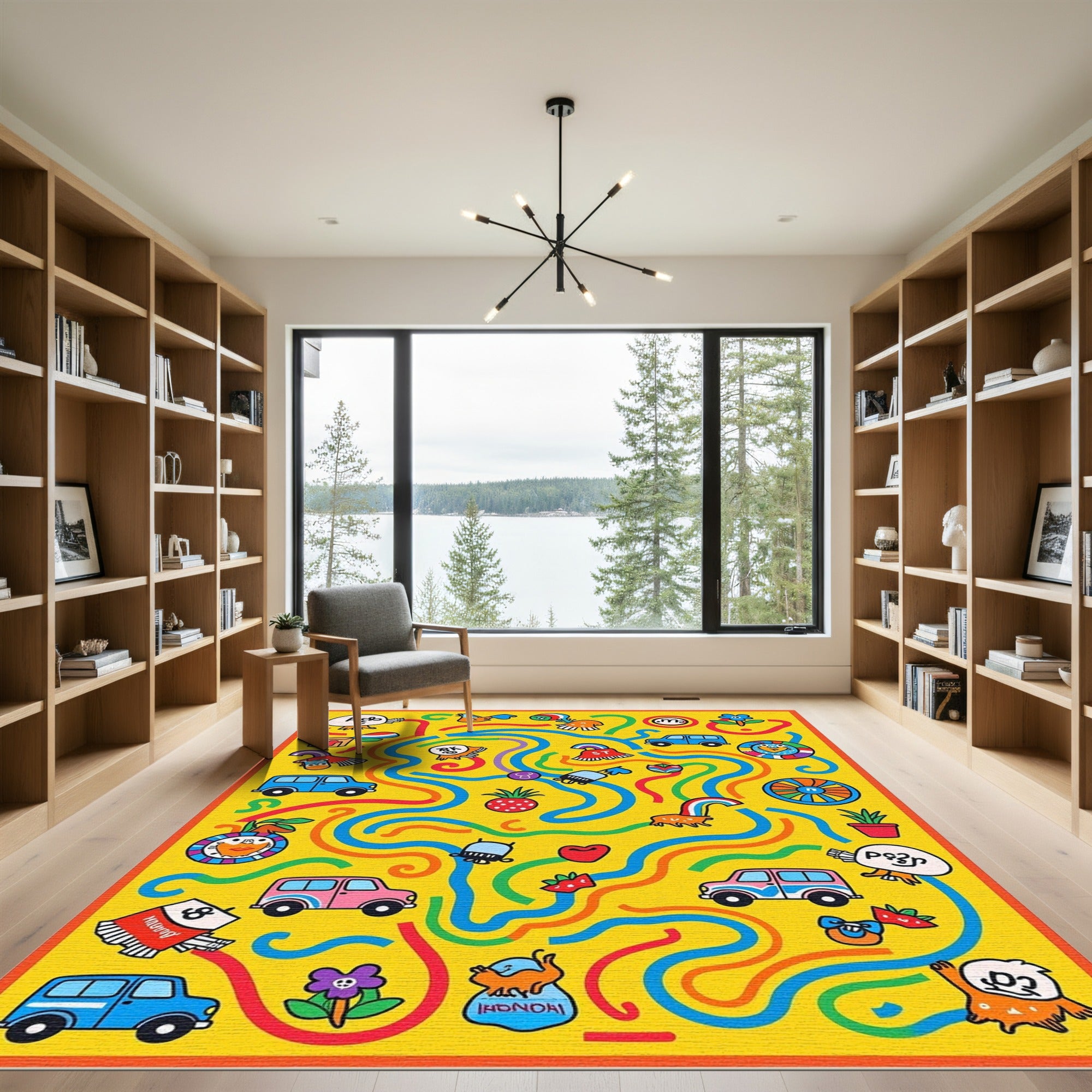 Whimsical Yellow Cartoon Character Collection Rug