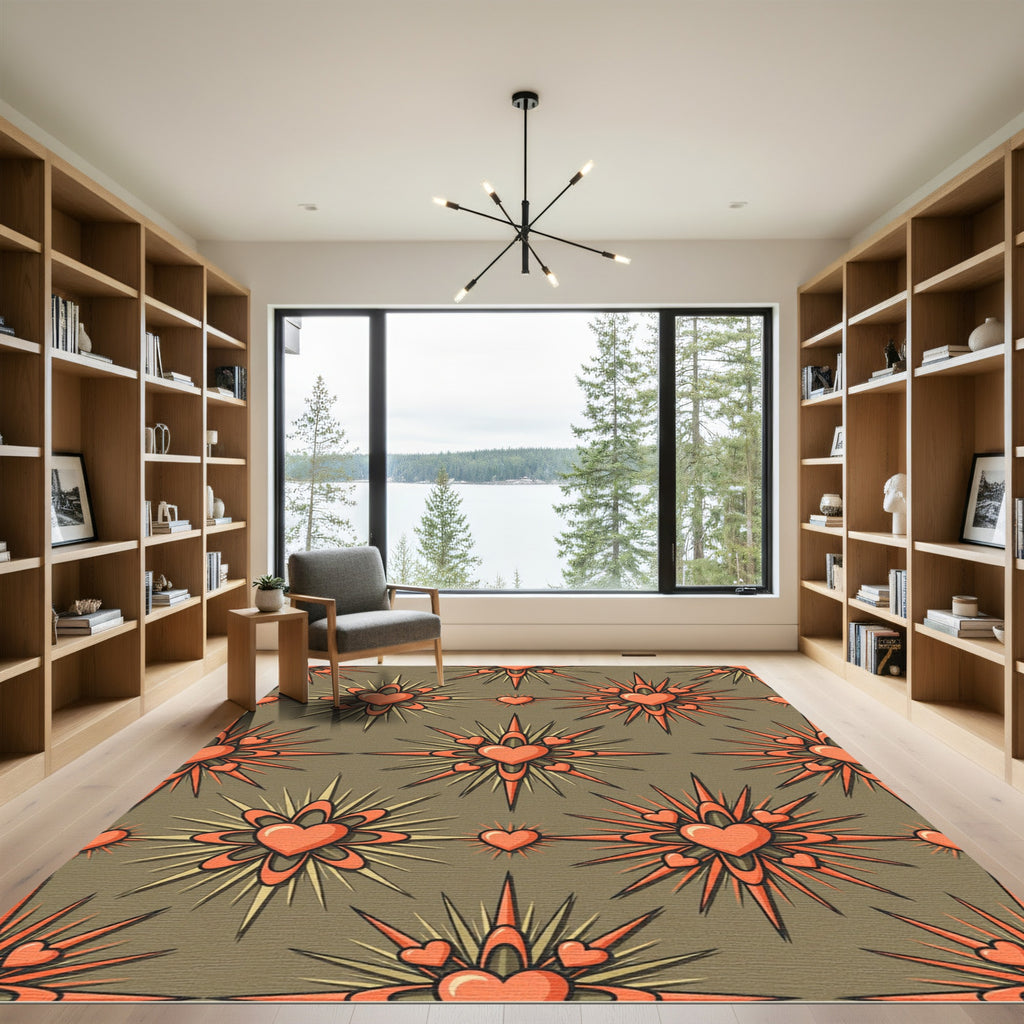 Coral Heart Starburst Brown Rug